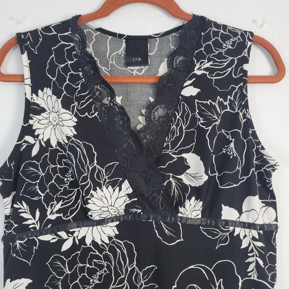 Vintage Y2K Sleeveless Floral Babydoll Top sz L black white whimsigoth lace USA - Picture 2 of 6